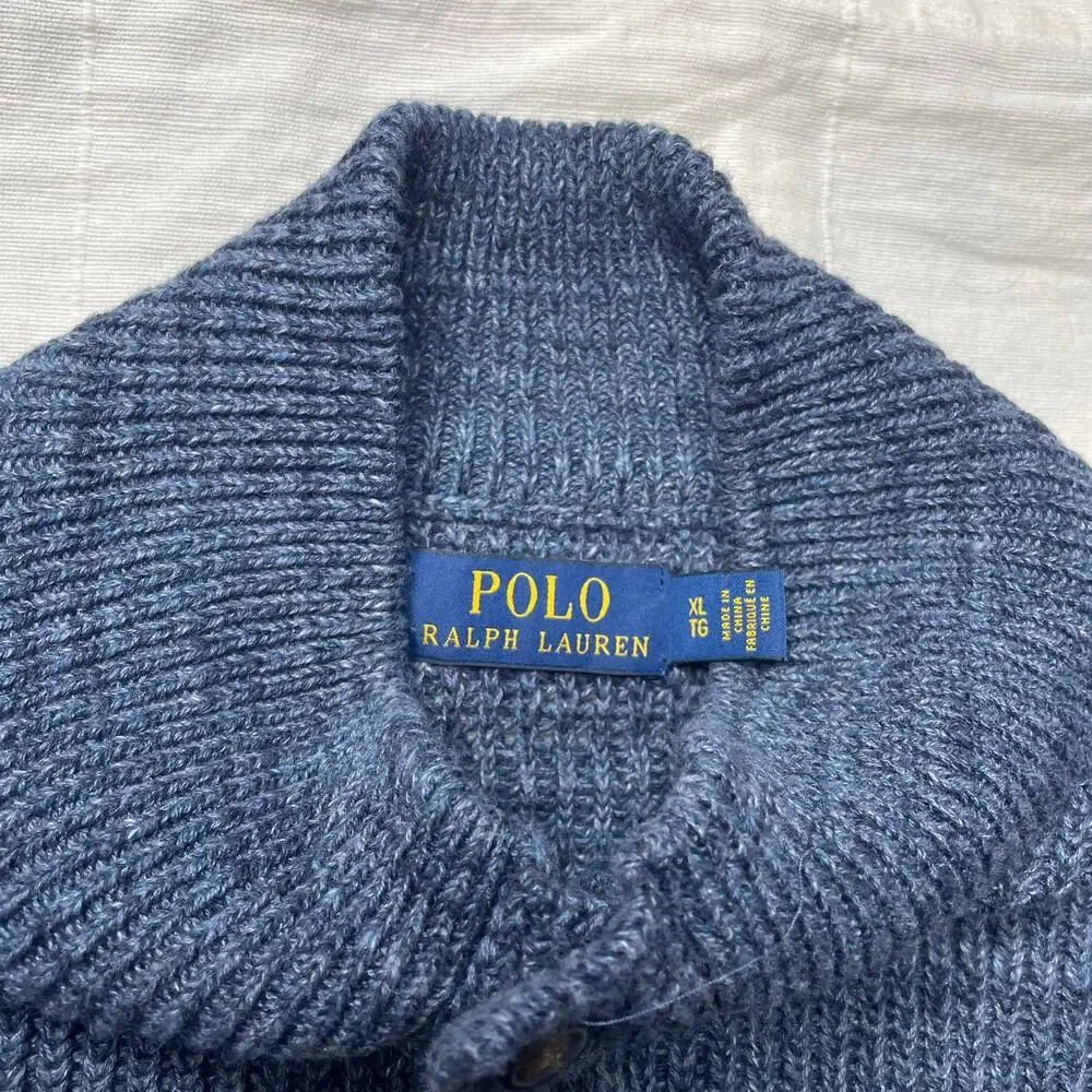 Polo Ralph Lauren Mock Neck Henley Knit Sweater Blue Sz XL Men's Cotton